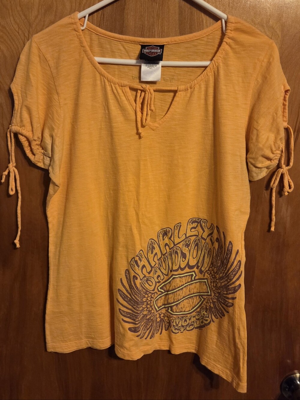 Harley Davidson Yellow Tie Neck And Sleeves Top Size L Delaware